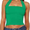 ForeFair Women Halter Neck Backless Crop Top Sexy Y2K Sleeveless Tank Top Open Back Slim Fit Tops (Small, Green)