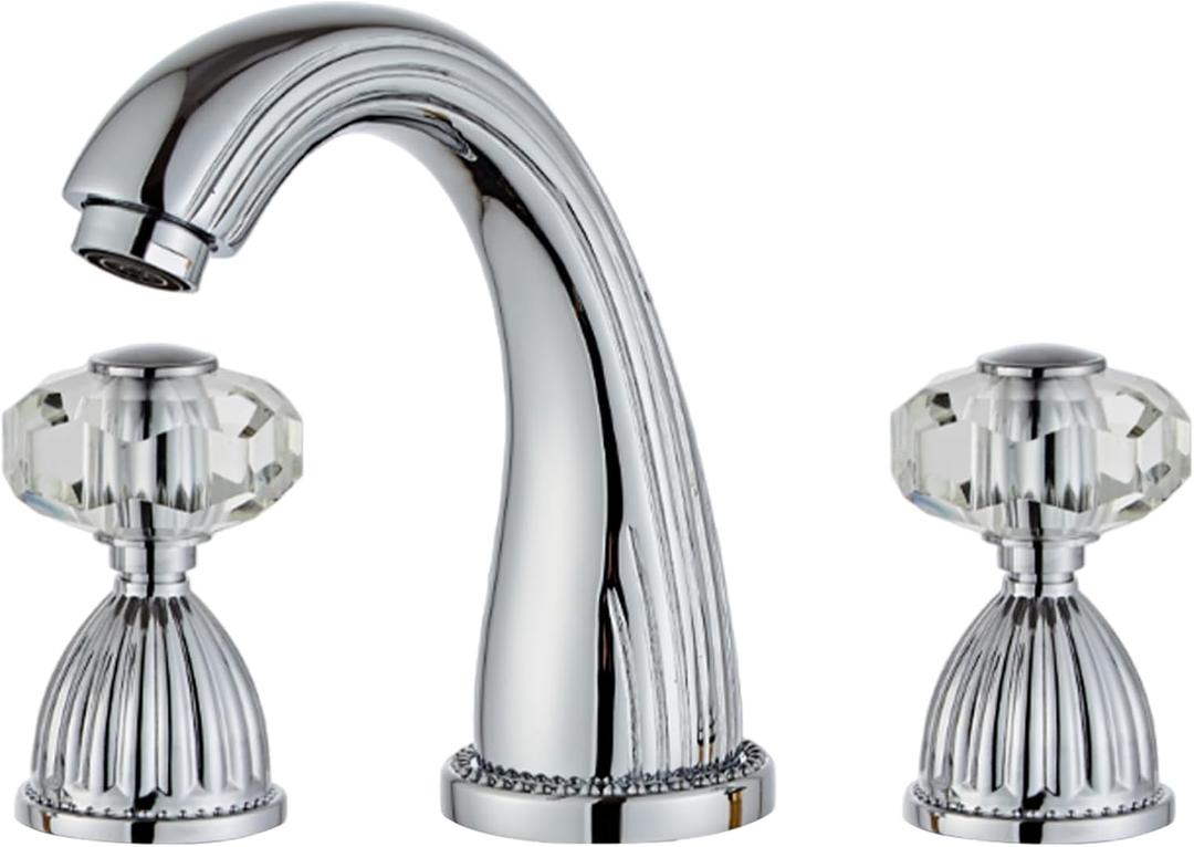 Morden Bathroom Faucet Chrome Three Holes Widespread 2 Crystal Handle Bathroom Sink Faucets Vintage Lavatory Vanity Faucet