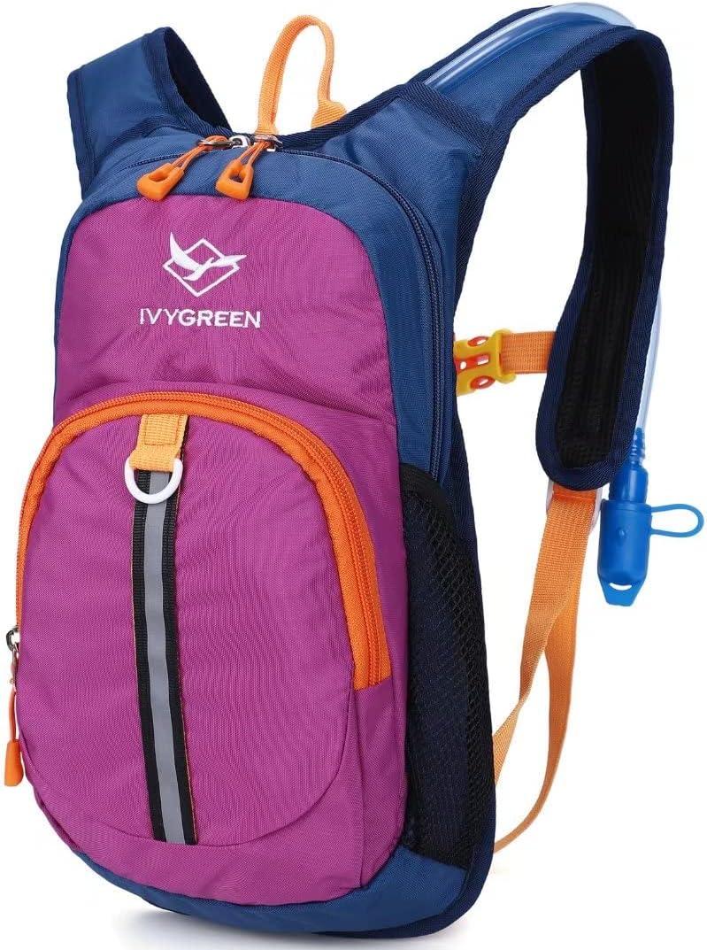 Ivygreen Kids Hydration Backpack, Hiking Backpack for Boys or Girls with 1.5L Water Bladder (Small, Purple)