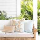 Hofdeco Premium Coastal Patio Indoor Outdoor Throw Pillow Cover Only, 20"x20" Water Repellent for Backyard, Couch, Tan Baby Blue Print Tropical Hisbucs Flowers
