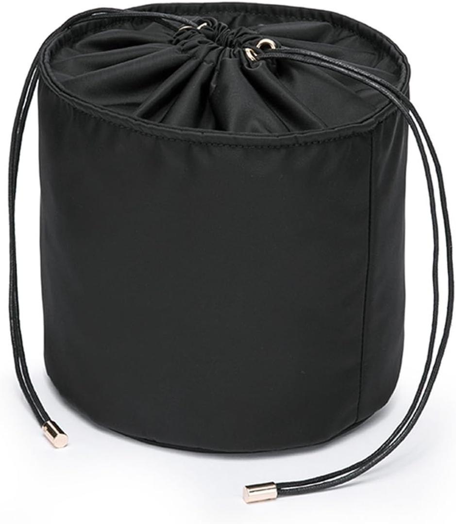 Tall Purse Organizer Insert Womens Canvas Round Handbag Organizer Storage,Handbag Purse Organizer Round Cosmetic Pouch Bag Bucket Makeup Bag (Black-Nylon)
