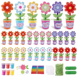 FULAIERGD 30 Packs Mother's Day Flower Paper Pot Craft Kits Make Your Standing Spring Flower Craft Kits Paper Cup Arts Crafts Decorations for Mom Fun DIY Decor Home Art Activities