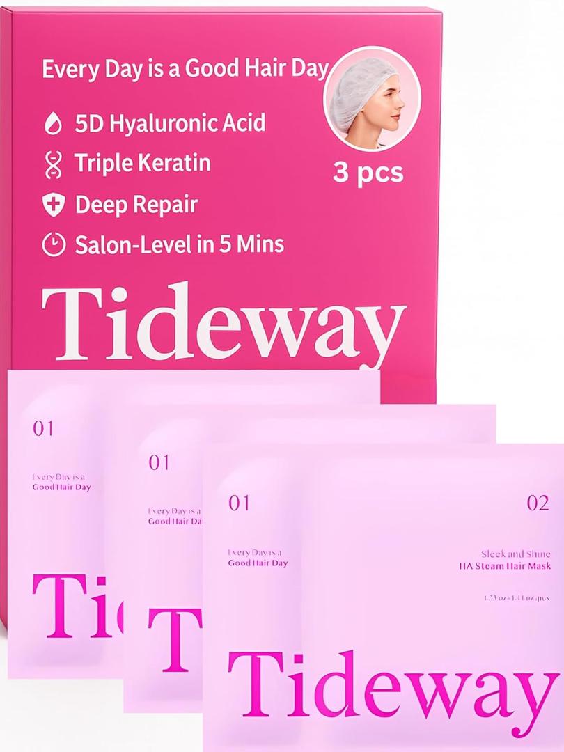 TIDEWAY Self-Heating Steam Hair Mask for Damaged Hair  5-Minute Cordless Deep Conditioning Treatment with 5D Hyaluronic Acid & Triple Keratin, Salon-Level Repair for Dry, Frizzy Hair