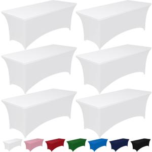 Pureegg Spandex Tablecloth 6ft - 6 Pack, Fitted and Tight Cloth for Rectangle Table, Wrinkle-Free and Stretch Table Cover for Party, Wedding, Banquet and Birthday, White
