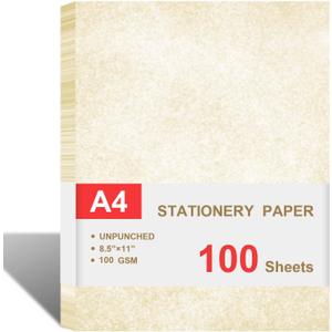 Parchment Paper for Certificates - Stationary for Resumes, Diplomas, Letter Size Certificate, 100 Sheets Double-Sided, 100gsm, 8.5" x 11" for Printing