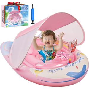 Baby Float with Canopy,Baby Floaties 6-12 Months with UPF 50+ Sun Protection & Toy Play Console,Tdooler Float Features an Adjustable Safety Seat for Girls,Toddler,Infant Aged 6-36 Months.