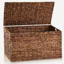 30 x 17.7 x 17.7 Inch Water Hyacinth Wicker Storage Trunk with Metal Frame, Heavy Duty Storage Chest with Lid Large Rattan Basket for Blankets, Seasonal Clothes, Extra Bedding (Brown)