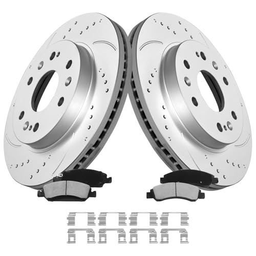 MOTOREVO Front Brake Pads and Rotors Compatible with Silverado 1500 [ 2005-2018 ], [ ONLY for 330mm13in ] Automotive Replacement Brake Kits Vented Slotted Drilled Discs and Ceramic Brake Pads