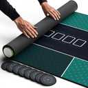 Newverest Poker Table Top 70" x 35", Texas Hold'em Poker Mat for Home Game Nights Up to 10 Players, Blackjack, Casino | Poker Topper for Tables in Zipper Storage Bag with 8 Coasters in Gift-Ready Box (Green With Black Edges)