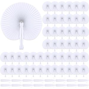 WYTAOHZL 100PCS White Paper Fans Folding Round Shaped Wedding Fan with Bags Hand Fan Plastic Handle Decorative Wedding Favor Fans for Bridal Party Favor Baby Shower Party Supplies Decor