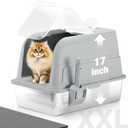 Stainless Steel Cat Litter Box Fully Enclosed Extra Large Metal High Sided Cat Box with 120 Fully Transparent See-Through Flip Lid, Scoop & Mat - Gray