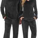 Ekouaer Couples Matching Pajamas  Women Velour Long Sleeve Sleepwear XXL
