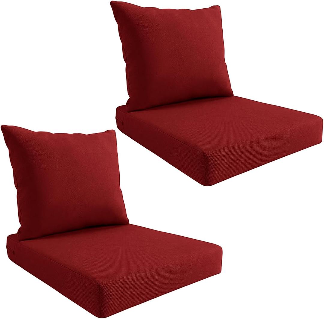 Outdoor Deep Seat Cushion Set, Weatherproof and Fade-Resistant Patio Chair Cushions, 24x24x4 in, 2-Piece Set, with Non-Slip and Outdoor Cushions, Suitable Chairs and loveseats (Wine Red)