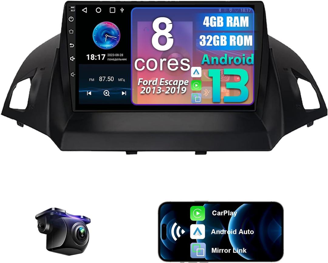 Upgrade 8 Core 4G+32G Android 14 Car Radio for Ford Escape 2013-2019 | 1280*800 OLED Touchscreen, Wireless CarPlay & Android Auto, SWC, AM/FM/RDS, 32 EQ, 1080P backup camera