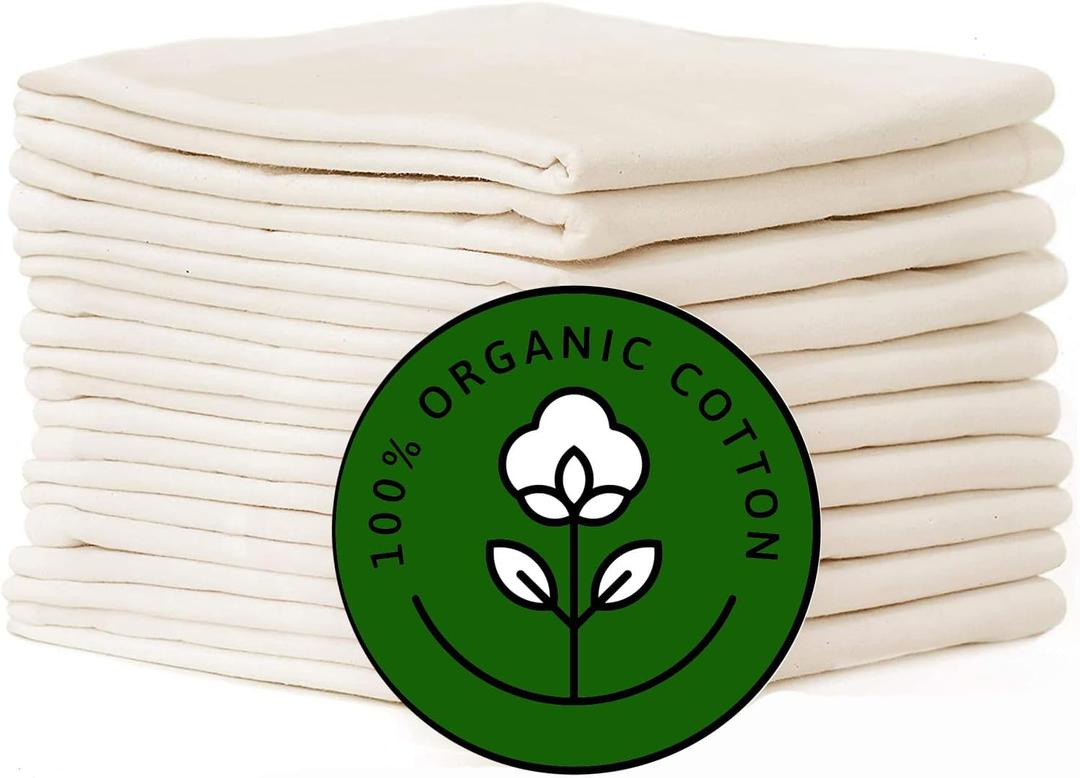 Flour Sack Kitchen Towels |Organic Cotton Blank Towel| Tea Towel Crafting Embroidery|Flat Thick Absorbent Quick Dry | Baking Bread Proofing Breathable Linen Cloth Cover Set of 10, 28 x 28 Inch, Ivory (Creamy White)