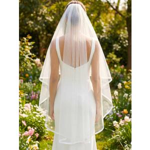 HEREAD Bride Wedding Veil Short Fingertip Length White 1 Tier Bridal Tulle Veils with Comb for Women