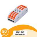80 Pcs Wire Connectors 3 Conductor Compact Splicing, 3 Circuit Inline Splices, 28-12 AWG,NineLeaf Compact Connectors Wire Connectors,3 in and Out Push Wire Conductor