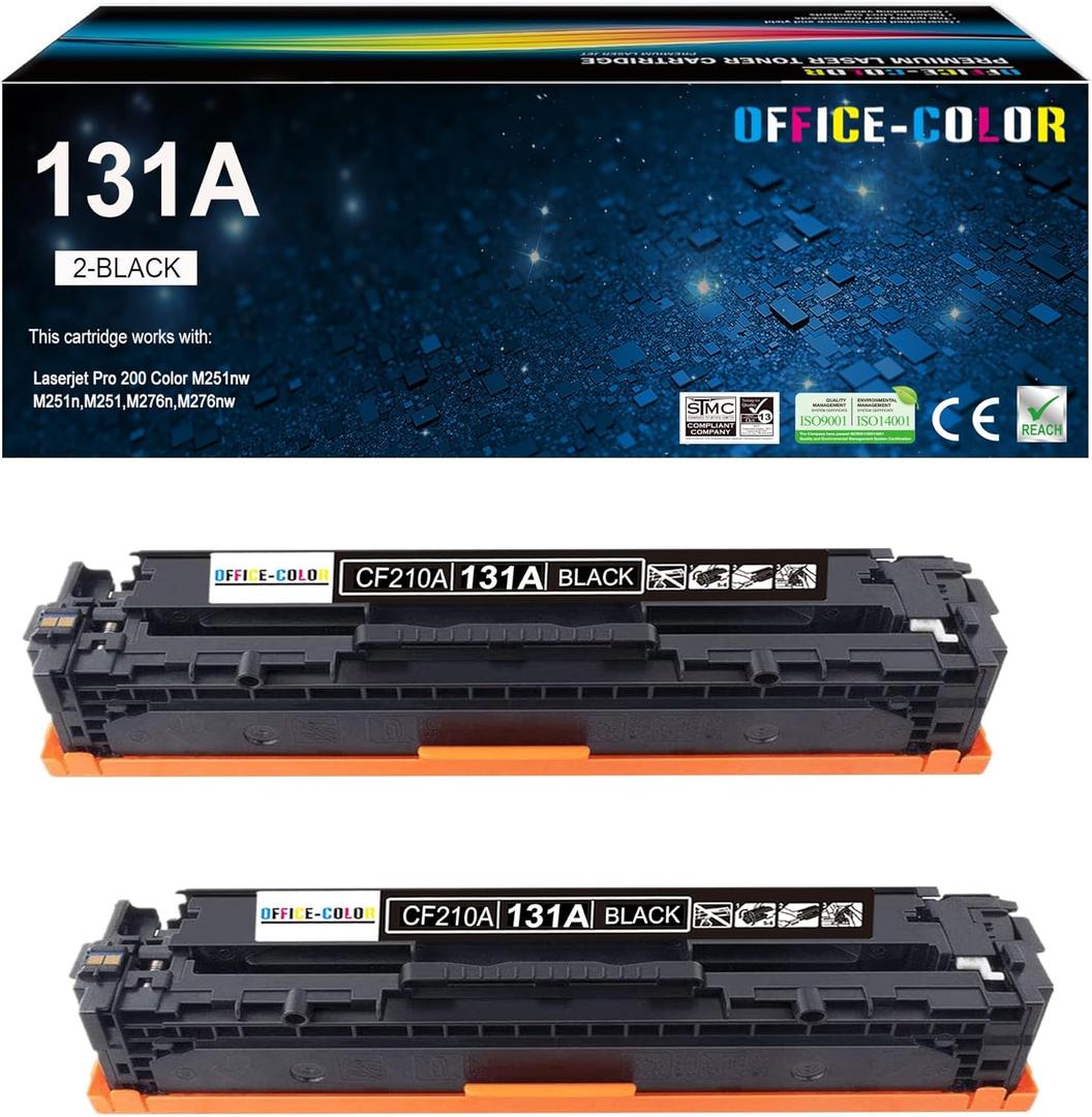 131A Black Toner Cartridge Replacement for HP 131A CF210A Works with HP LaserJet Pro 200 Color M251nw M251n M276n M276nw Printer (2 Pack )