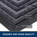 Buganda Front Door Mat Indoor Outdoor Entrance, Non-Slip Natural Rubber Doormats, Easy Clean, Low Profile, Dirt Trapper Entryway Floor Mats for Outside, Garages and Patios, 29.5x17, Grey