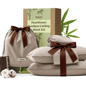 Bedsure Bamboo Viscose Cooling Sheets, Rayon Cotton Serene Blend, PureWoven, Breathable & Buttery Soft King Size Sheets Set, Deep Pocket Up to 18", Hotel Luxury Bedding for Hot Sleepers, Simply Taupe