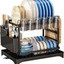 Dish Drying Rack, 2-Tier Large Dish Racks for Kitchen Counter, Metal Dish Drainers with Drainboard & Utensil Holder, Stainless Steel Cup/Dishes Drying Racks Kitchen Sink Dry Rack Plates Organizer