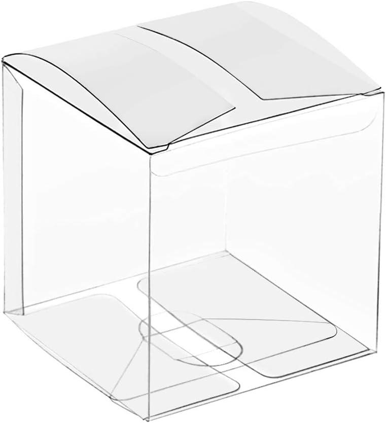 Lucky Monet Clear Gift Boxes 4" x 4" x 4" - 25 Pack, Clear PVC Plastic Boxes Transparent Packing Box Favor Square Boxes for Thanksgiving, Christmas, Wedding, Party, Birthday, Candy, Coffee & Tea,