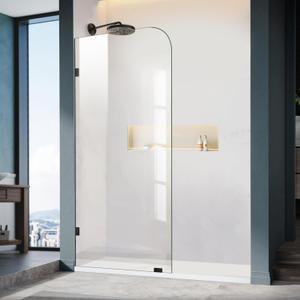 Frameless Shower Door, 36" W 78" H Fixed Shower Glass Panel with Clamps, 3/8" (10mm) Glass Shower Doors, Clear Tempered Bathroom Shower Screen in Matte Black