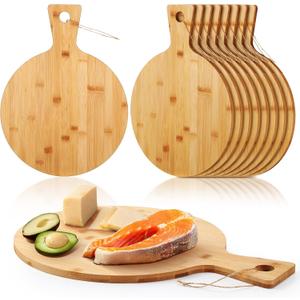 Kigley 10 Pcs Bamboo Cutting Board with Handle 12 Inch Bamboo Wooden Round Cutting Board Pizza Board Kitchen Chopping Boards for Home Baking Pizza Bread Cake Cheese Fruits Vegetables Charcuterie