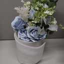 Faux Flowers with Vase,Artificial Silk Roses in Vase, Fake Plant Eucalyptus Flower Arrangement for Home Office Farmhouse Bathroom Dining Table Centerpiece Decorations Coffee Table Decor (Dusty Blue)