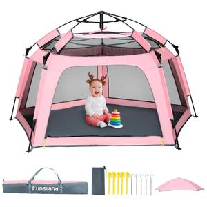 Baby Playpen Pop-up Tent - Outdoor & Indoor Play Tent for Beach with Canopy Travel Bag Portable Play Yard for Babies & Toddlers (Pink)