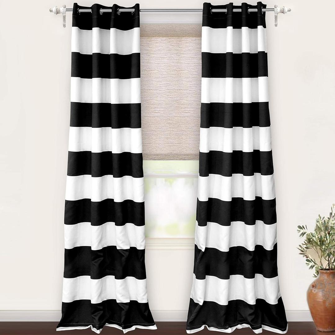 DriftAway Black Striped Room Darkening Curtains Horizontal Stripe Classic Grommet Drapes for Bedroom Living Room Kitchen Thermal Insulated Window Panels for Holidays Daily (52"W x 108"L (Pack of 2), Black and White)
