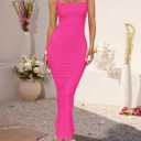 ZESICA Women's Summer Bodycon Midi Dress Sleeveless Square Neck Slim Fit Back Slit Long Cocktail Party Dresses (Pink, M)