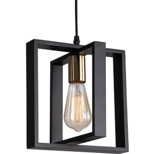 Farmhouse Small Pendant Light Fixture, Kitchen Island Hanging Lamp with Cord, Black+Gold Finish, Wood Frame Chandelier for Hallway Entryway Closet Bedroom, 9.5 Inch, E26.