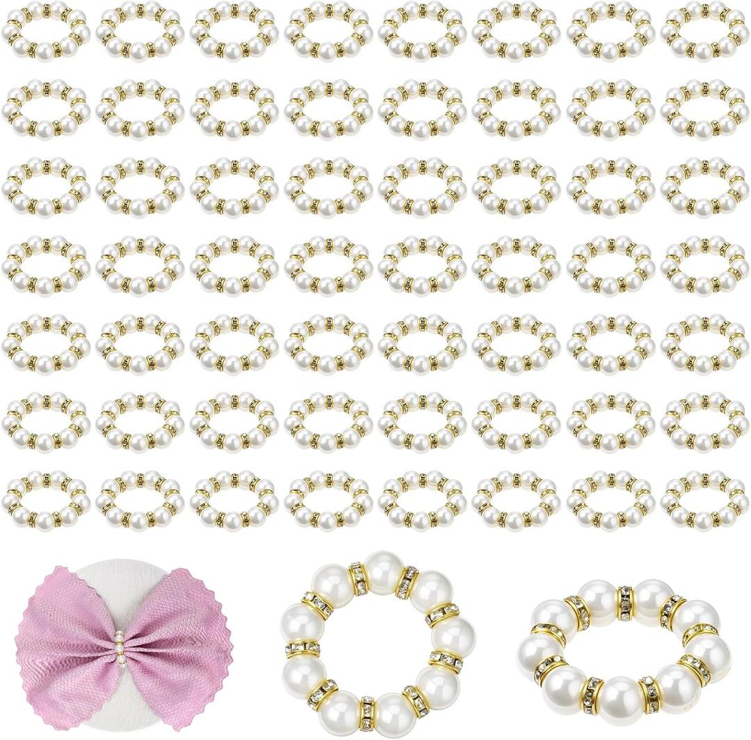 60 Pcs Pearl Napkin Rings Gold Napkin Ring Holder Elegant White Beaded Rhinestone Serviette Rings Buckle for Wedding Party Dinner Table Decor
