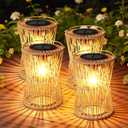 Solar Lanterns Outdoor Waterproof 4 Pack, Upgraded Rattan Hanging Solar Lights for Outside with Handle, Bright Auto On/Off Decorative Outdoor Lanterns for Patio Garden Yard Porch, Gifts for Mom