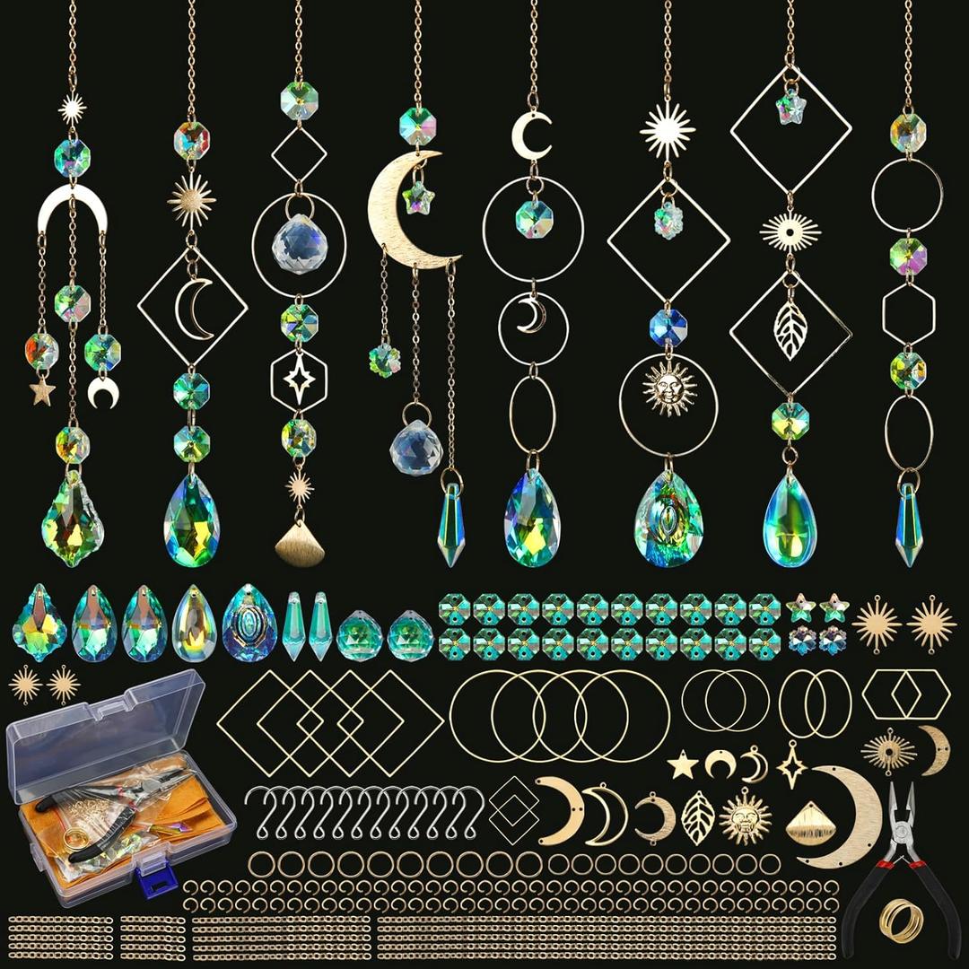 Sun Catcher Kits for Adults, 228pcs DIY Suncatcher Making Supplies Arts and Crafts for Girls Women Hanging Ornaments for Indoor Windows Prism with Crystal Balls Gift for Birthday Mother's Day
