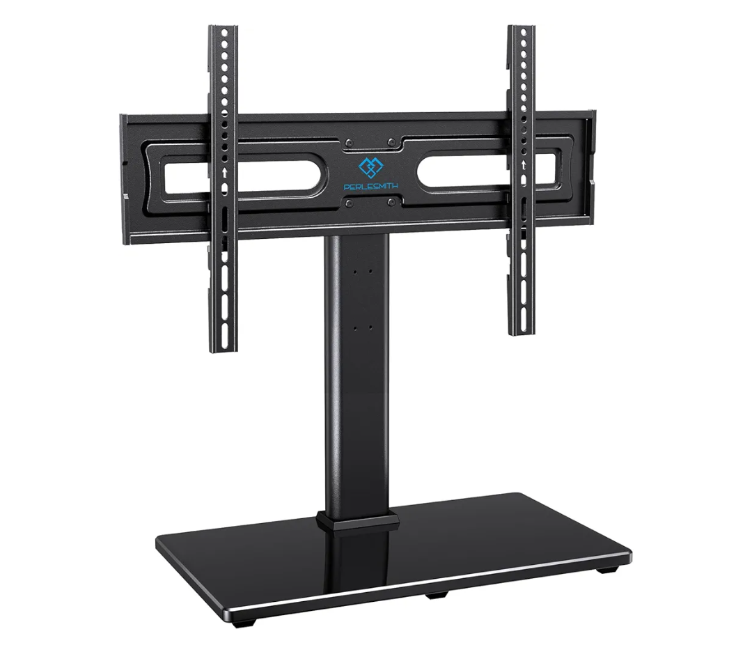 PERLESMITH Swivel Universal TV Stand Mount for 32-82 Inch LCD OLED Flat/Curved Screen TVs up to 99lbs-Height Adjustable Table Top TV Stand/Base with Tempered Glass Base&Wire Management,VESA 600x400mm