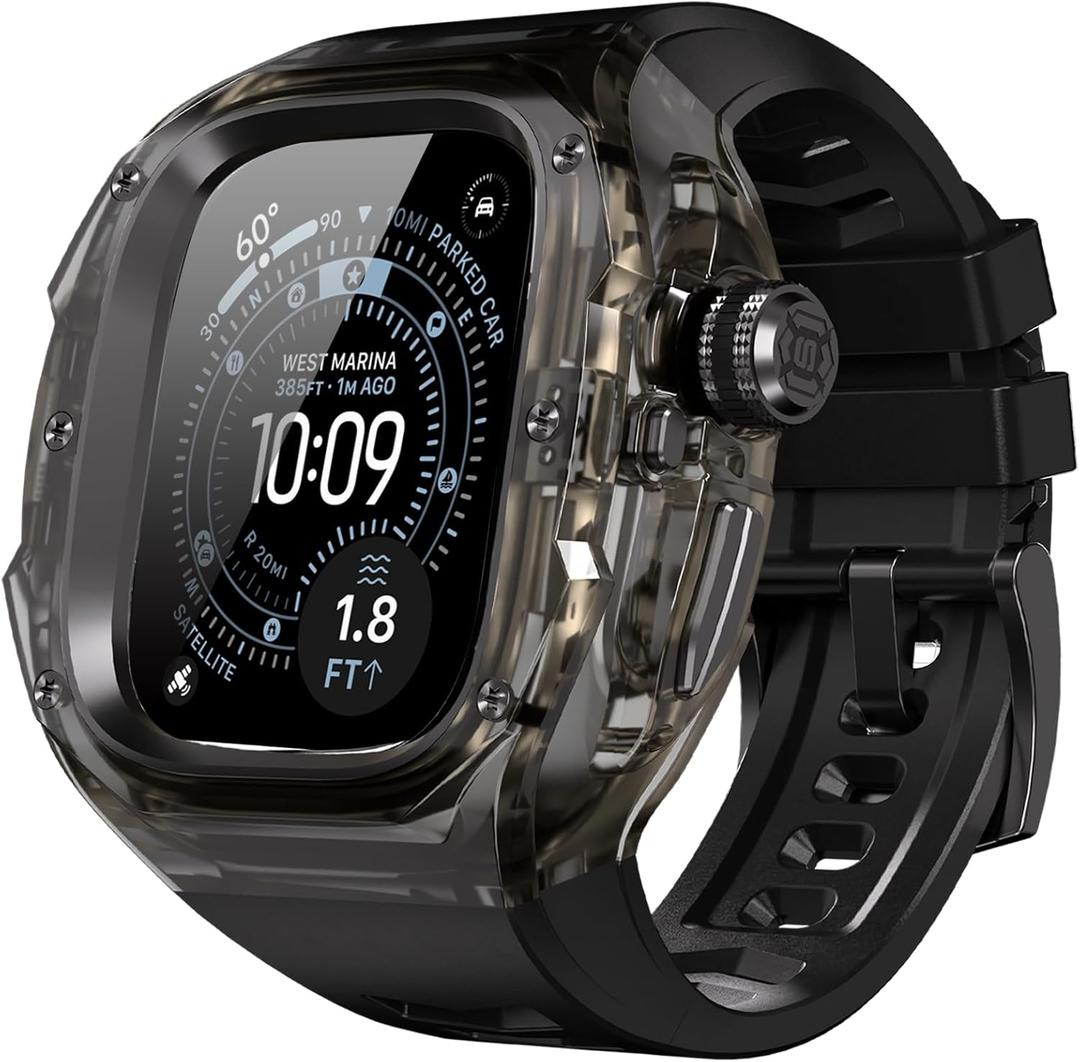 for Apple Watch Ultra 3/2/1 49mm Case [One-Click Open Design] [Aluminum Alloy Inner Frame] [Military Grade Shockproof] Luxury and Rugged Cover with Band for Apple Watch 49mm (Total Black)