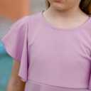 GORLYA Girl's Flutter Sleeve Stretchy A-Line Swing Flared Skater Party Dress with Pockets for 4-12 Years Kids (Pink)