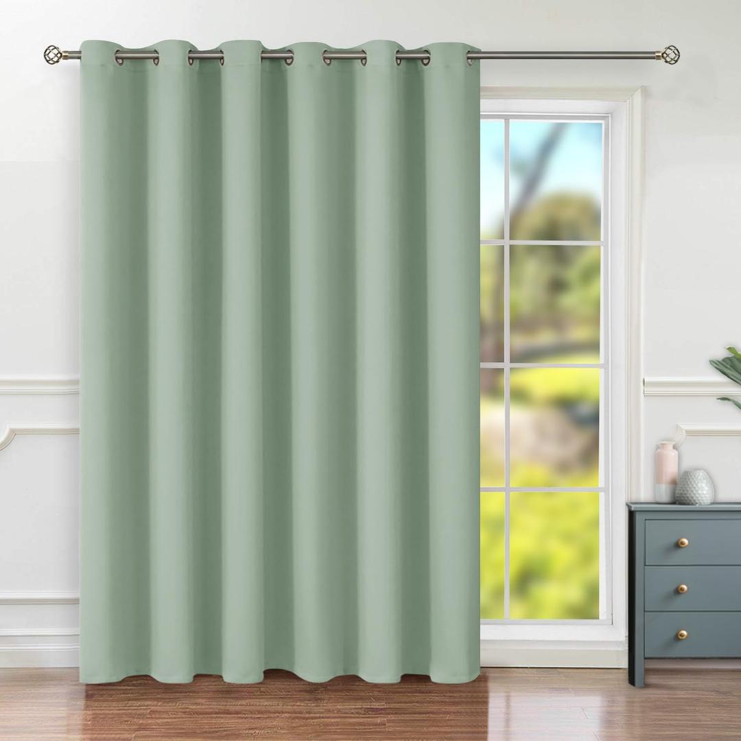 BGment Sliding Door Curtain 84 Inch Length, Extra Wide Room Darkening Curtain for Living Room Thermal Insulated Privacy Noise Cancelling Room Divider Bedroom Curtain, 1 Panel, Frosty Green, 120 Wide