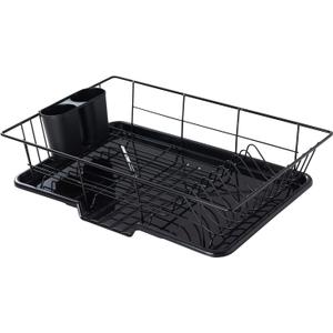 Space-Saving 3-Piece Dish Drainer Rack Set with Cutlery Holder - Maximize Countertop Space, Black