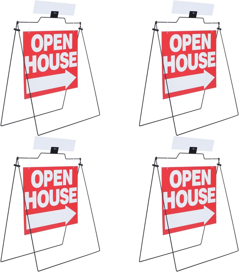 Open House Signs for Real Estate, A-Frame Yard Sign with 4 Pack 32'' x 28'' Corrugated Plastic, Durable Outdoor Real Estate Sign Holder for Sidewalk, Foldable House for Sale Sign by Owner