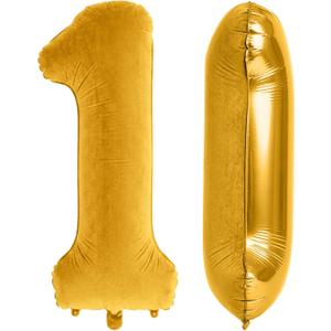 4 x 40 Inch Number 1 Balloon, Large Gold Number Balloons for Boy Girls 1st Birthday Decorations, Flocked Velvet Matte Foil Birthday Balloon 0-9 for Women Men, Giant Number 1, Anniversary Supplies