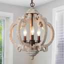 Farmhouse Wood Chandelier, 3-Light Rustic Orb Pendant Lights Kitchen Island, 15.5'' Distressed Wood Cottage Chandeliers Hanging Light Fixture for Dining & Living Room, Bedrooms, Foyer, 15.5'' D x 19'' H