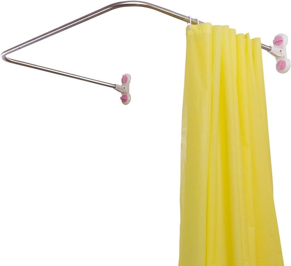 BAOYOUNI Bathroom U Shaped Corner Shower Curtain Rod Pole, Decorative Curved Bath Curtain Rail Bar with Suction Cup 38.5'' x 40''