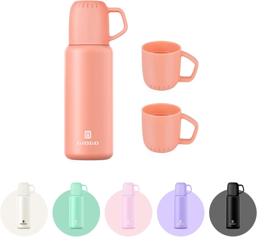 Vacuum Insulated Water Bottle Thermo with Cup 538ml/18.2oz Stainless Steel Thermal Water Bottles Water Thermo Flask Thermo for Hot and Cold Drinks Coffee Water (Orange,Set)