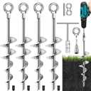 Ground Anchors Screw in, 18 Inch Ground Anchors Heavy Duty Metal Earth Auger Anchors Trampoline Stakes Kit High Wind for Swing Set Shed Rv Canopy Gazebo Mobile Home Tree Playground Dog, 4 Pack (Silver)