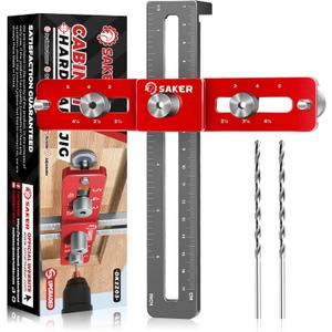 Saker Cabinet Hardware Doweling Jig,Adjustable Cabinet Template Tool for Knobs,Handles and Pulls,Self Centering Punch Locator Precise Woodworking Drill Guide for Drawer Cabinet Installation