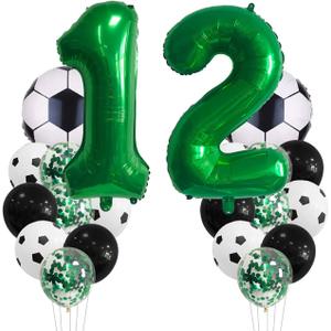 Soccer Birthday Party Decorations for Kids Boys Girls Soccer Ball Themed 12 year children's birthday decoration number 12 balloon, soccer foil balloon, green balloon for soccer themed celebration