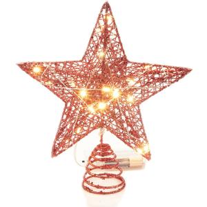 Emopeak 20 LED Christmas Tree Topper, 8 x 10 Inch Indoor Iron Art Star Treetop Light, Two Modes (Keep Light ON/Flash) (Red, 8"/20CM)
